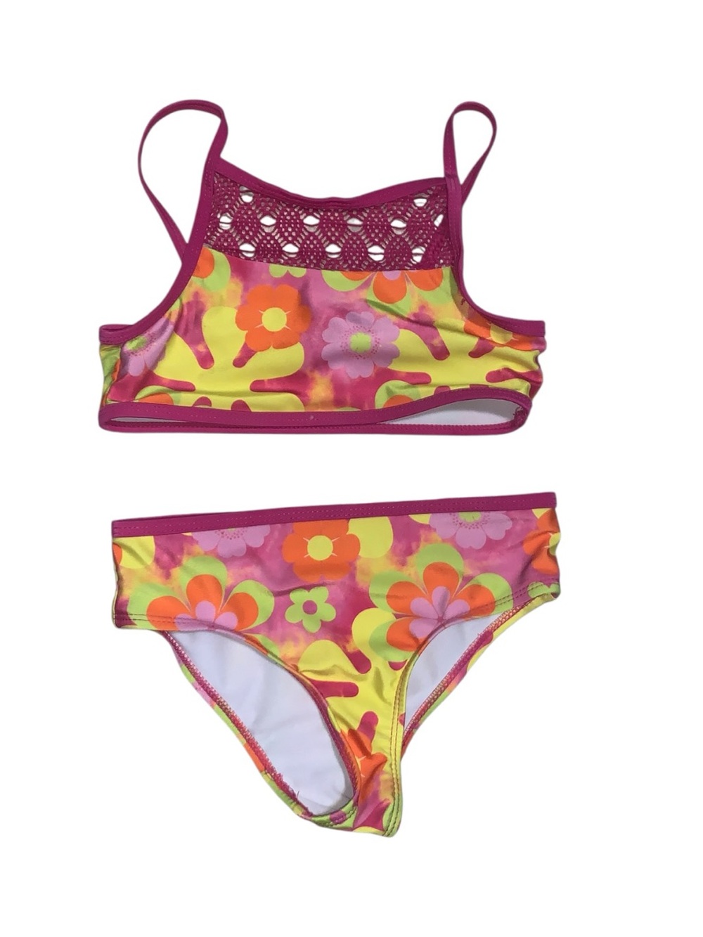 Extremely Me Girls 6X Floral Two-Piece Swim Suit Set Pink & Yellow